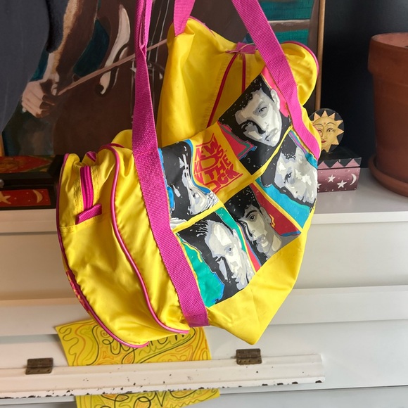 Vintage 1990 New Kids On The Block Duffel Bag Neon Yellow Pink Band Memorabilia - Picture 10 of 14